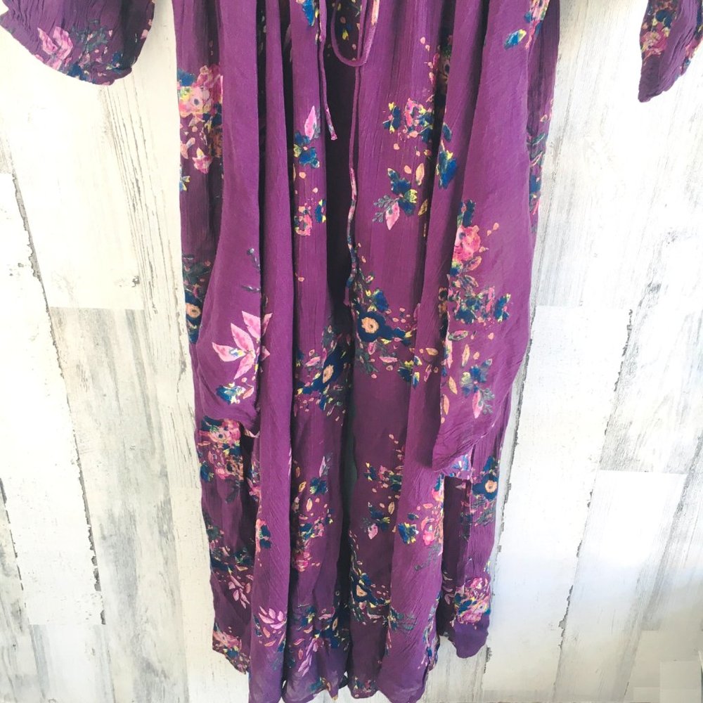 NWOT Free People FP ONE Gauze Wide Leg Jumpsuit Ruffled Purple XS - Picture 3 of 14